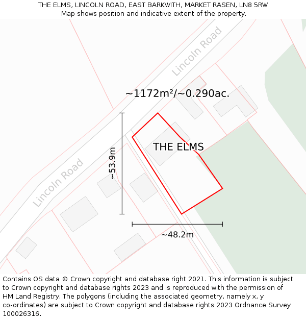THE ELMS, LINCOLN ROAD, EAST BARKWITH, MARKET RASEN, LN8 5RW: Plot and title map