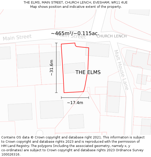 THE ELMS, MAIN STREET, CHURCH LENCH, EVESHAM, WR11 4UE: Plot and title map