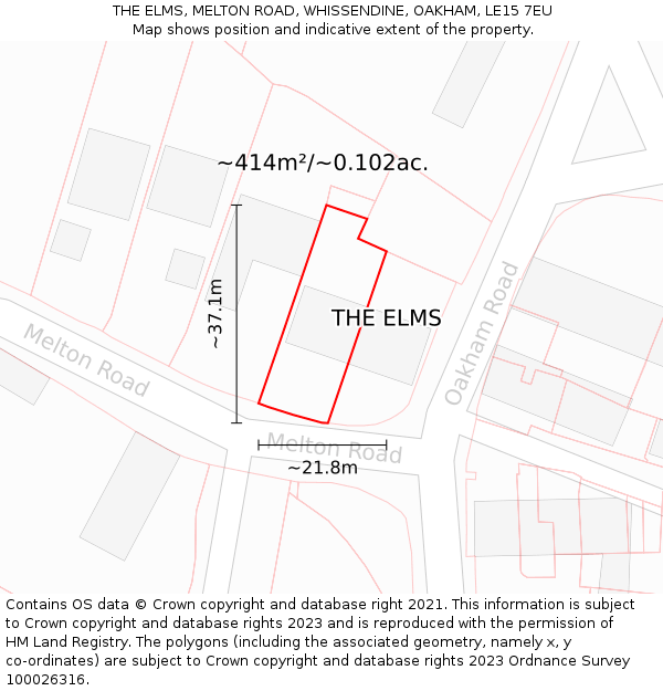 THE ELMS, MELTON ROAD, WHISSENDINE, OAKHAM, LE15 7EU: Plot and title map