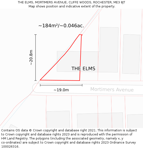 THE ELMS, MORTIMERS AVENUE, CLIFFE WOODS, ROCHESTER, ME3 8JT: Plot and title map