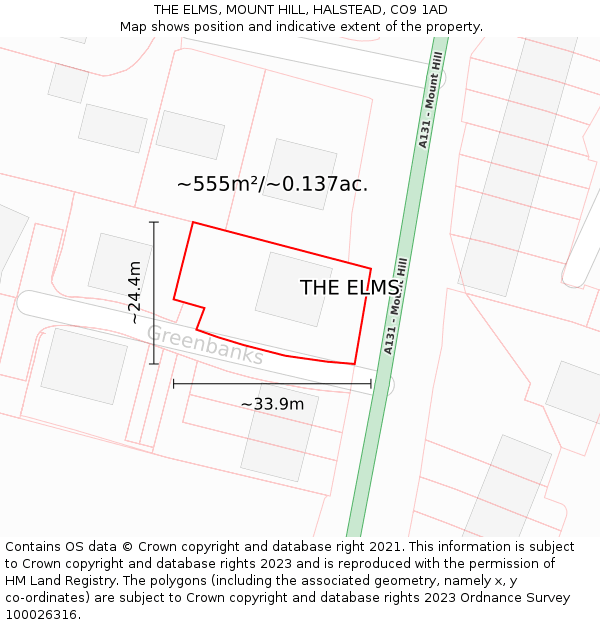 THE ELMS, MOUNT HILL, HALSTEAD, CO9 1AD: Plot and title map