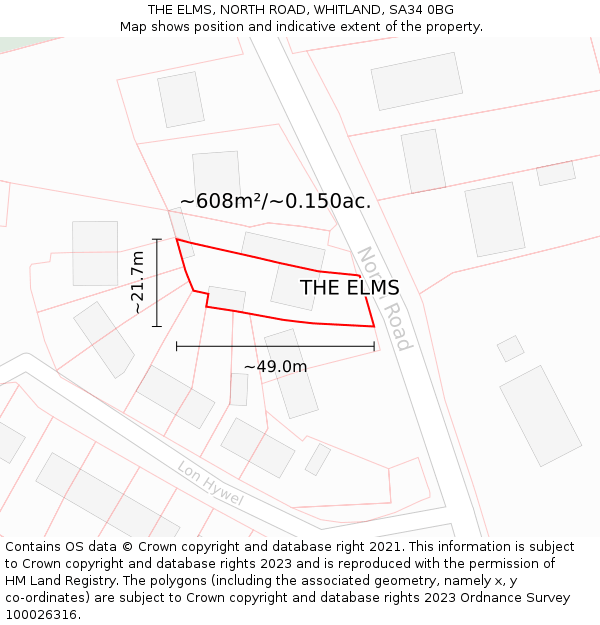 THE ELMS, NORTH ROAD, WHITLAND, SA34 0BG: Plot and title map