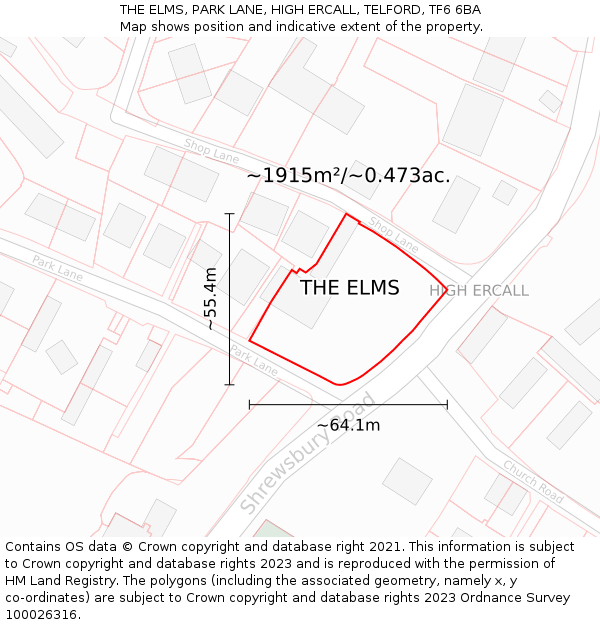 THE ELMS, PARK LANE, HIGH ERCALL, TELFORD, TF6 6BA: Plot and title map