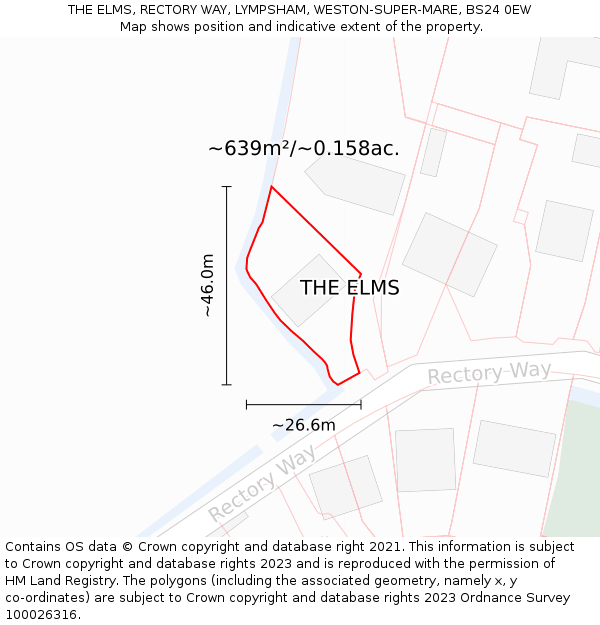 THE ELMS, RECTORY WAY, LYMPSHAM, WESTON-SUPER-MARE, BS24 0EW: Plot and title map
