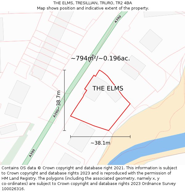 THE ELMS, TRESILLIAN, TRURO, TR2 4BA: Plot and title map