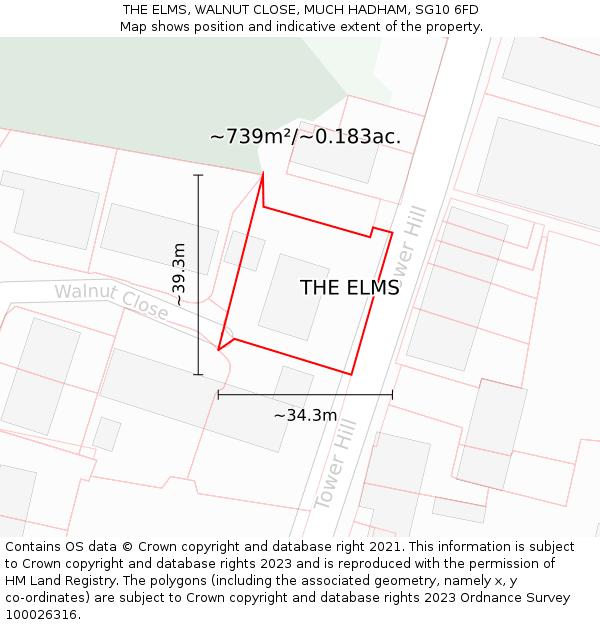 THE ELMS, WALNUT CLOSE, MUCH HADHAM, SG10 6FD: Plot and title map