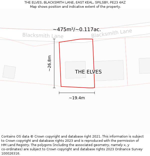 THE ELVES, BLACKSMITH LANE, EAST KEAL, SPILSBY, PE23 4AZ: Plot and title map