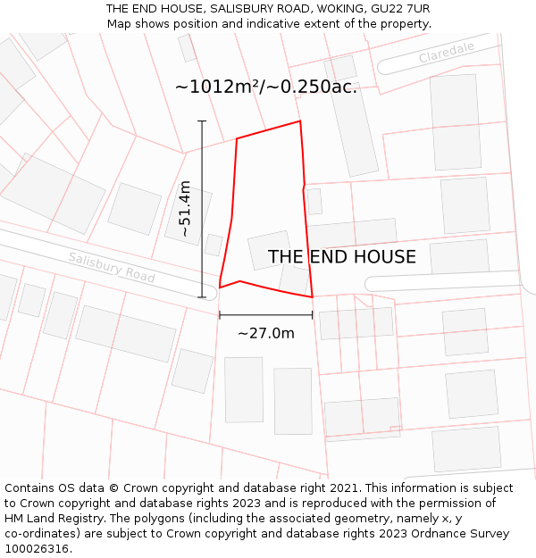 THE END HOUSE, SALISBURY ROAD, WOKING, GU22 7UR: Plot and title map