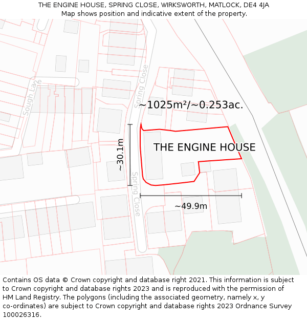 THE ENGINE HOUSE, SPRING CLOSE, WIRKSWORTH, MATLOCK, DE4 4JA: Plot and title map