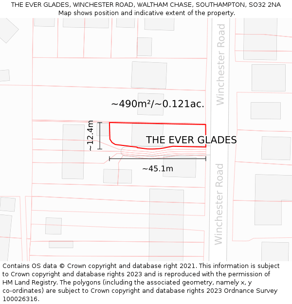 THE EVER GLADES, WINCHESTER ROAD, WALTHAM CHASE, SOUTHAMPTON, SO32 2NA: Plot and title map