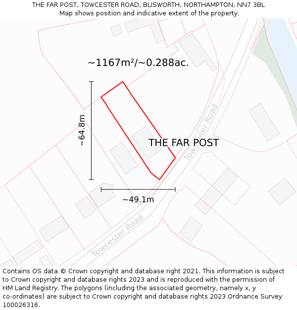 THE FAR POST, TOWCESTER ROAD, BLISWORTH, NORTHAMPTON, NN7 3BL: Plot and title map