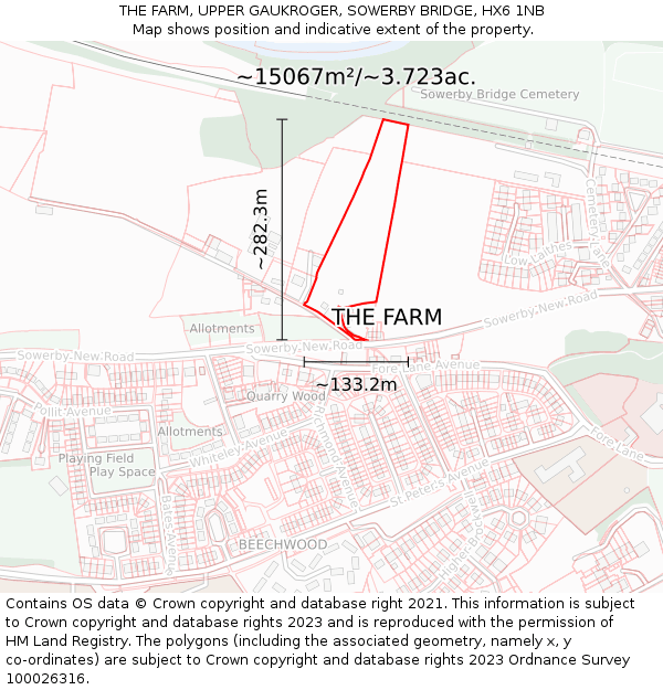 THE FARM, UPPER GAUKROGER, SOWERBY BRIDGE, HX6 1NB: Plot and title map