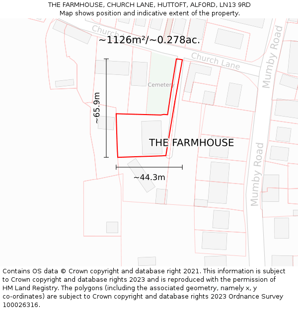 THE FARMHOUSE, CHURCH LANE, HUTTOFT, ALFORD, LN13 9RD: Plot and title map