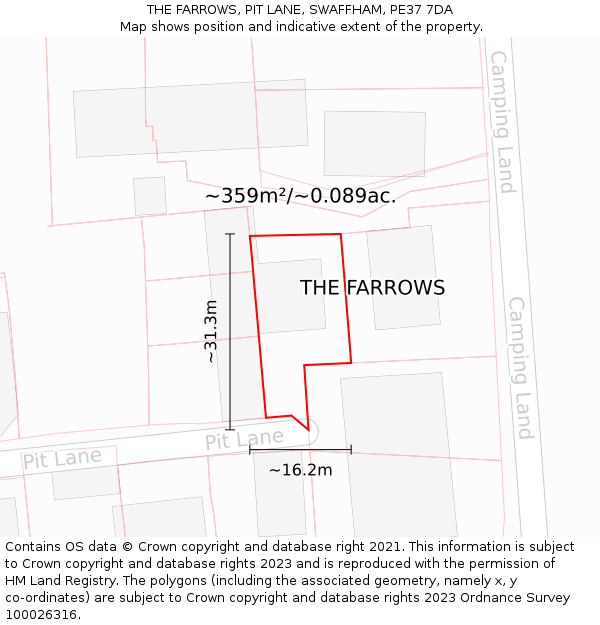 THE FARROWS, PIT LANE, SWAFFHAM, PE37 7DA: Plot and title map