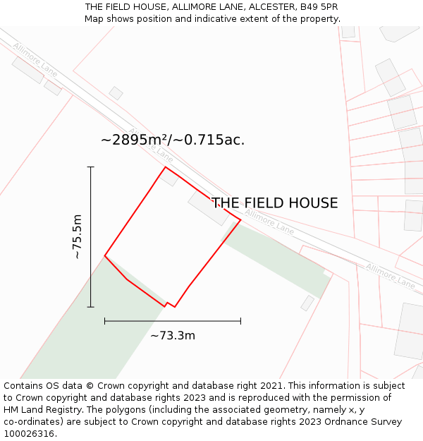 THE FIELD HOUSE, ALLIMORE LANE, ALCESTER, B49 5PR: Plot and title map