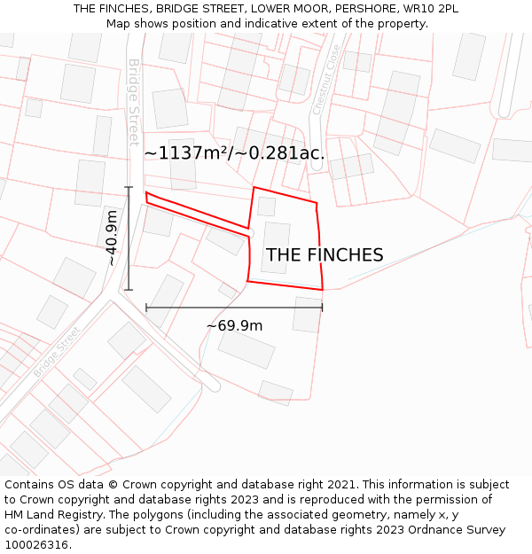 THE FINCHES, BRIDGE STREET, LOWER MOOR, PERSHORE, WR10 2PL: Plot and title map
