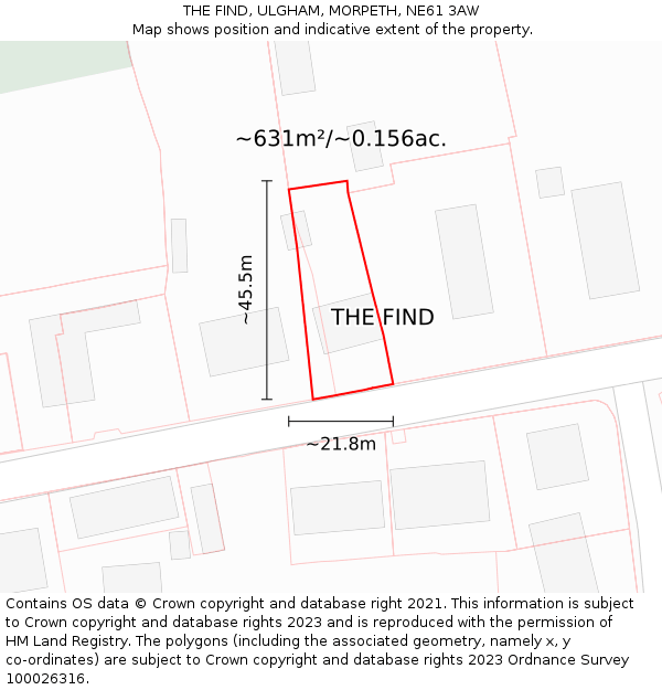 THE FIND, ULGHAM, MORPETH, NE61 3AW: Plot and title map