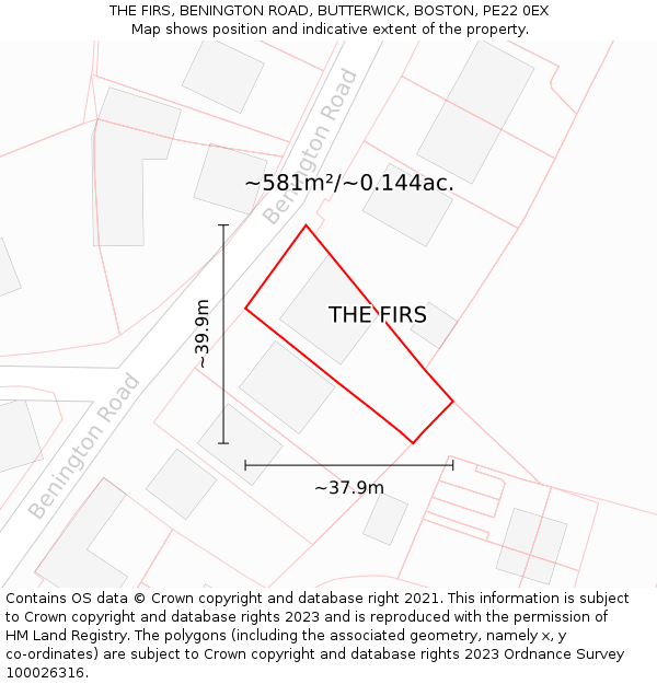 THE FIRS, BENINGTON ROAD, BUTTERWICK, BOSTON, PE22 0EX: Plot and title map
