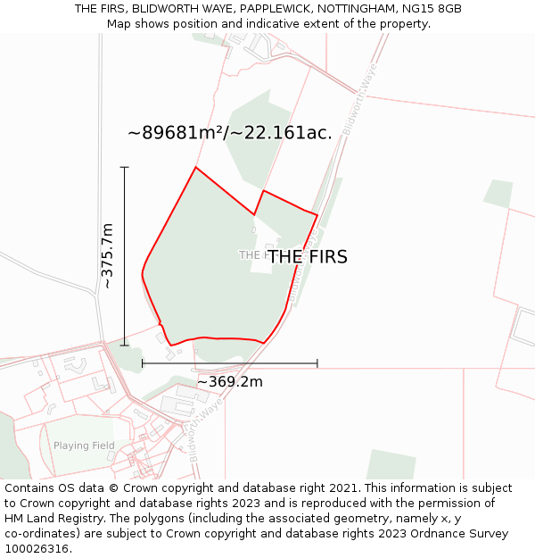THE FIRS, BLIDWORTH WAYE, PAPPLEWICK, NOTTINGHAM, NG15 8GB: Plot and title map