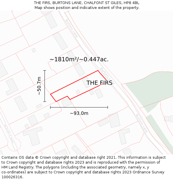 THE FIRS, BURTONS LANE, CHALFONT ST GILES, HP8 4BL: Plot and title map