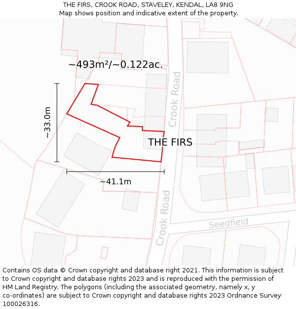 THE FIRS, CROOK ROAD, STAVELEY, KENDAL, LA8 9NG: Plot and title map
