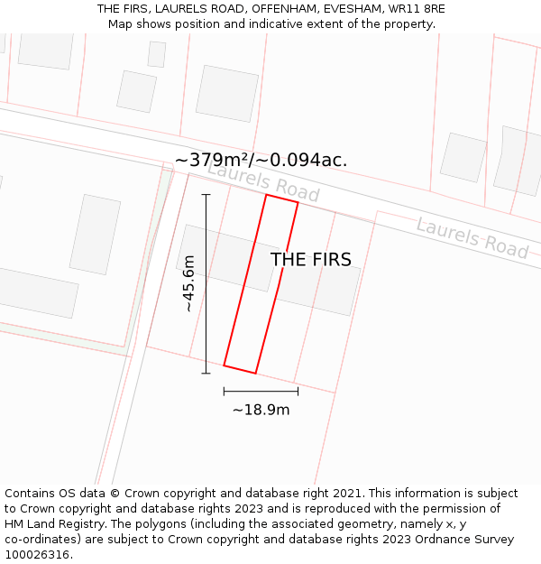 THE FIRS, LAURELS ROAD, OFFENHAM, EVESHAM, WR11 8RE: Plot and title map