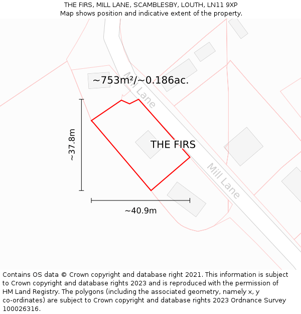THE FIRS, MILL LANE, SCAMBLESBY, LOUTH, LN11 9XP: Plot and title map