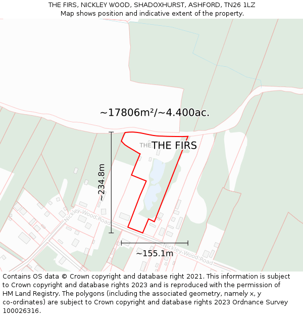 THE FIRS, NICKLEY WOOD, SHADOXHURST, ASHFORD, TN26 1LZ: Plot and title map