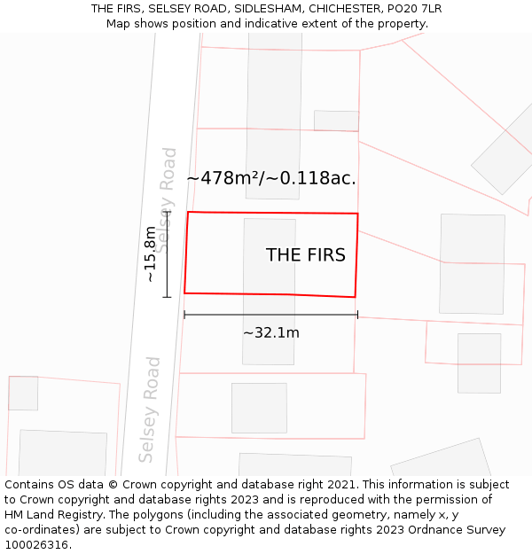 THE FIRS, SELSEY ROAD, SIDLESHAM, CHICHESTER, PO20 7LR: Plot and title map