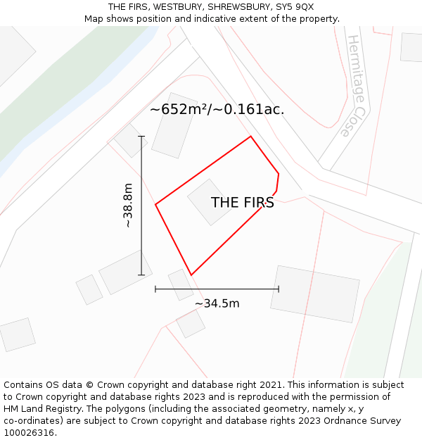 THE FIRS, WESTBURY, SHREWSBURY, SY5 9QX: Plot and title map