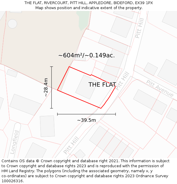 THE FLAT, RIVERCOURT, PITT HILL, APPLEDORE, BIDEFORD, EX39 1PX: Plot and title map