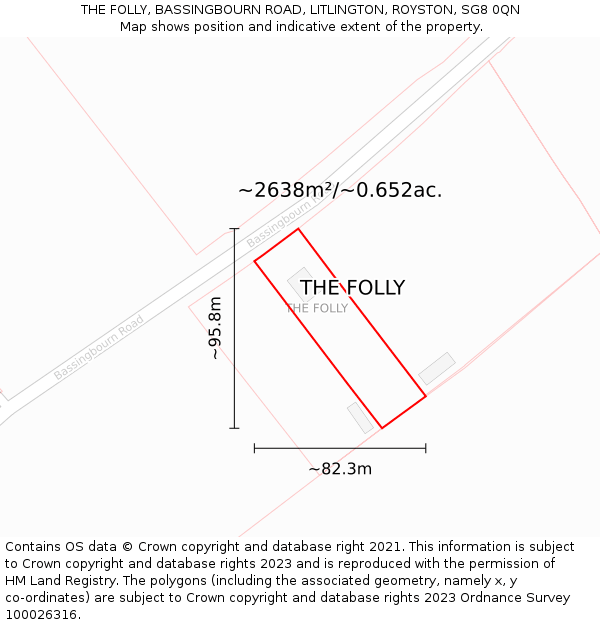 THE FOLLY, BASSINGBOURN ROAD, LITLINGTON, ROYSTON, SG8 0QN: Plot and title map