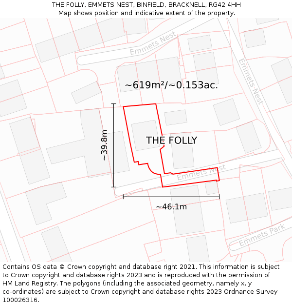THE FOLLY, EMMETS NEST, BINFIELD, BRACKNELL, RG42 4HH: Plot and title map
