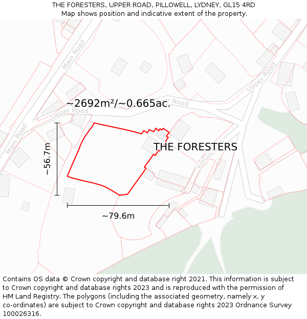 THE FORESTERS, UPPER ROAD, PILLOWELL, LYDNEY, GL15 4RD: Plot and title map