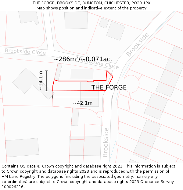 THE FORGE, BROOKSIDE, RUNCTON, CHICHESTER, PO20 1PX: Plot and title map