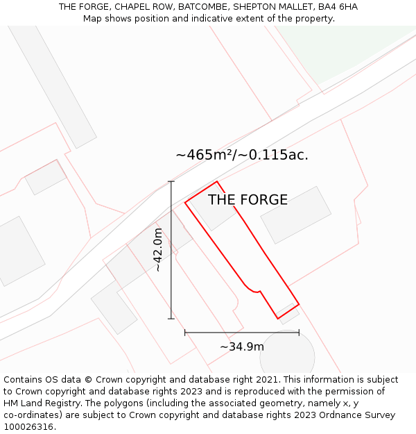 THE FORGE, CHAPEL ROW, BATCOMBE, SHEPTON MALLET, BA4 6HA: Plot and title map
