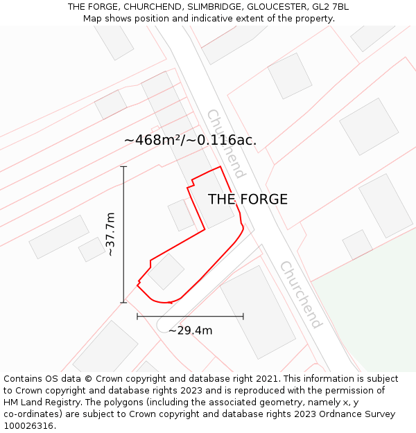 THE FORGE, CHURCHEND, SLIMBRIDGE, GLOUCESTER, GL2 7BL: Plot and title map