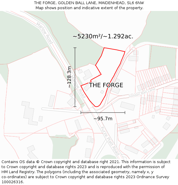 THE FORGE, GOLDEN BALL LANE, MAIDENHEAD, SL6 6NW: Plot and title map
