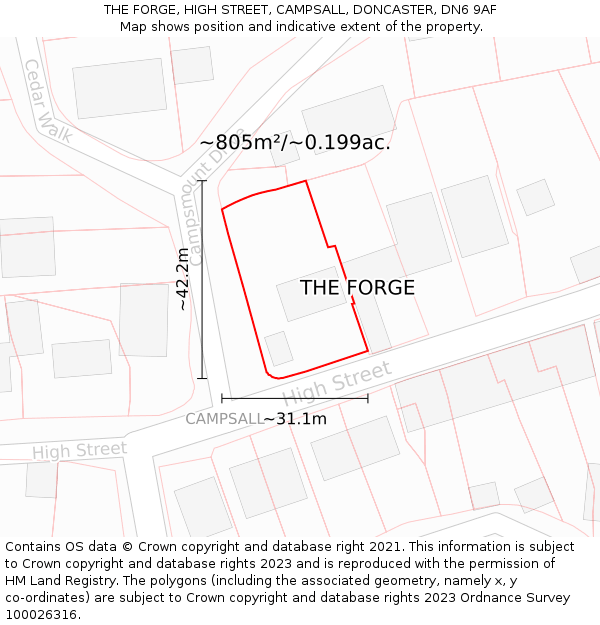 THE FORGE, HIGH STREET, CAMPSALL, DONCASTER, DN6 9AF: Plot and title map