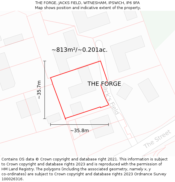 THE FORGE, JACKS FIELD, WITNESHAM, IPSWICH, IP6 9FA: Plot and title map