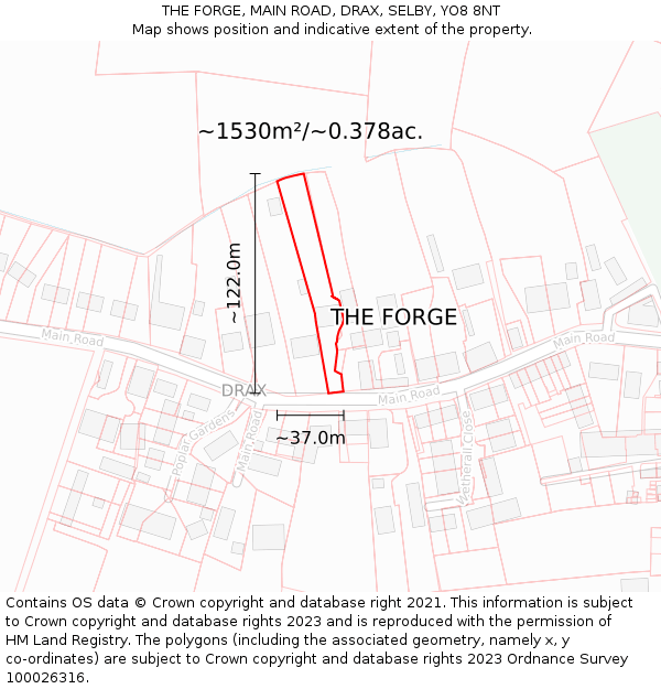 THE FORGE, MAIN ROAD, DRAX, SELBY, YO8 8NT: Plot and title map