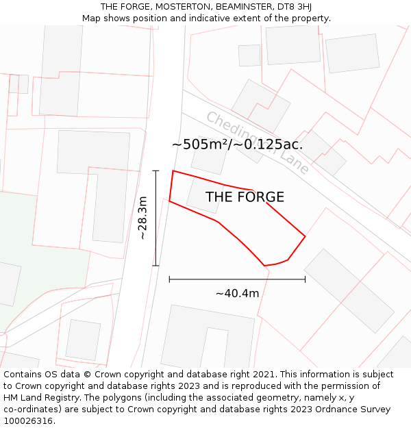 THE FORGE, MOSTERTON, BEAMINSTER, DT8 3HJ: Plot and title map