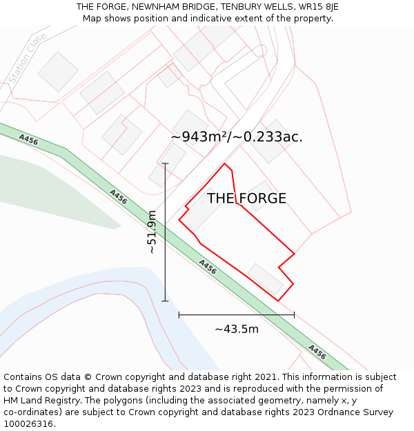 THE FORGE, NEWNHAM BRIDGE, TENBURY WELLS, WR15 8JE: Plot and title map