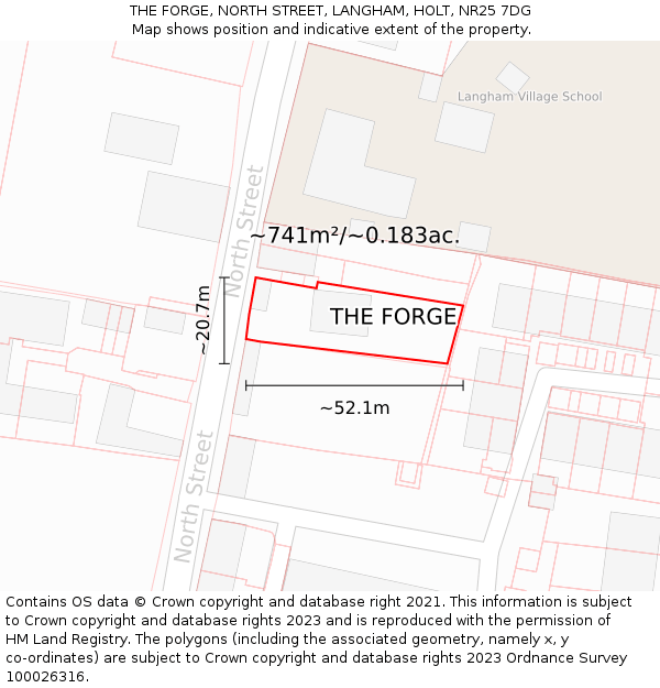 THE FORGE, NORTH STREET, LANGHAM, HOLT, NR25 7DG: Plot and title map