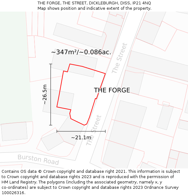 THE FORGE, THE STREET, DICKLEBURGH, DISS, IP21 4NQ: Plot and title map