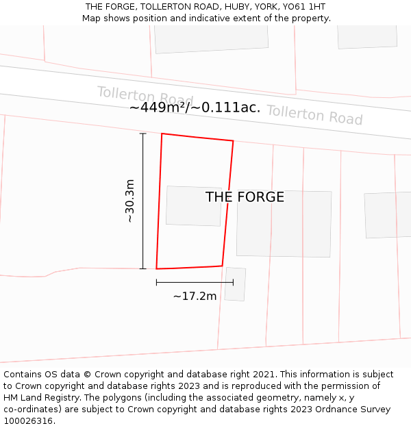 THE FORGE, TOLLERTON ROAD, HUBY, YORK, YO61 1HT: Plot and title map