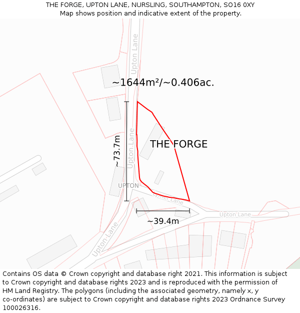 THE FORGE, UPTON LANE, NURSLING, SOUTHAMPTON, SO16 0XY: Plot and title map