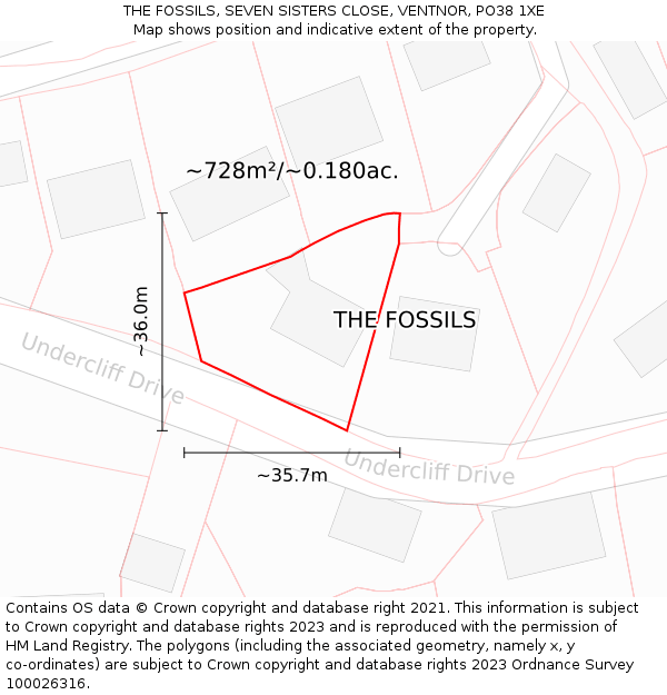 THE FOSSILS, SEVEN SISTERS CLOSE, VENTNOR, PO38 1XE: Plot and title map