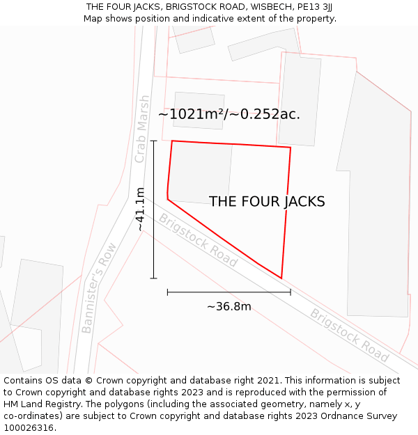 THE FOUR JACKS, BRIGSTOCK ROAD, WISBECH, PE13 3JJ: Plot and title map