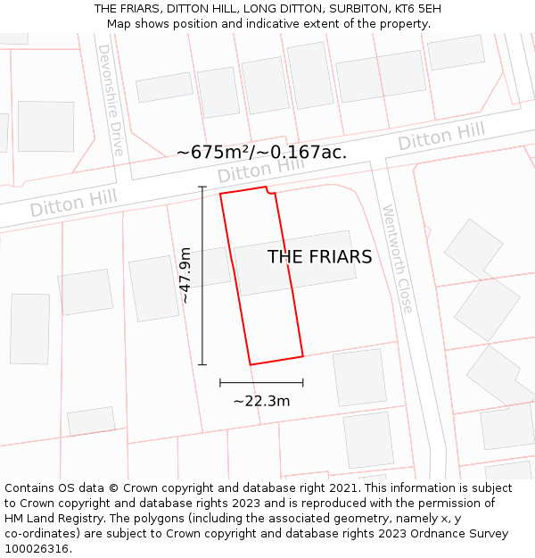 THE FRIARS, DITTON HILL, LONG DITTON, SURBITON, KT6 5EH: Plot and title map